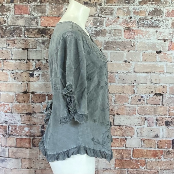 Advanced Apparrels Blouse Button Down V-Neck Distressed Gray Sz XXL - Picture 5 of 12